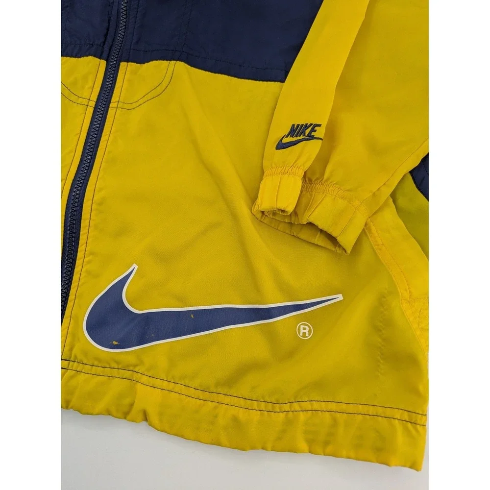 VTG 90s Nike Big‎ Swoosh Windbreaker Jacket Kids Large Blue Yellow Colorblock L